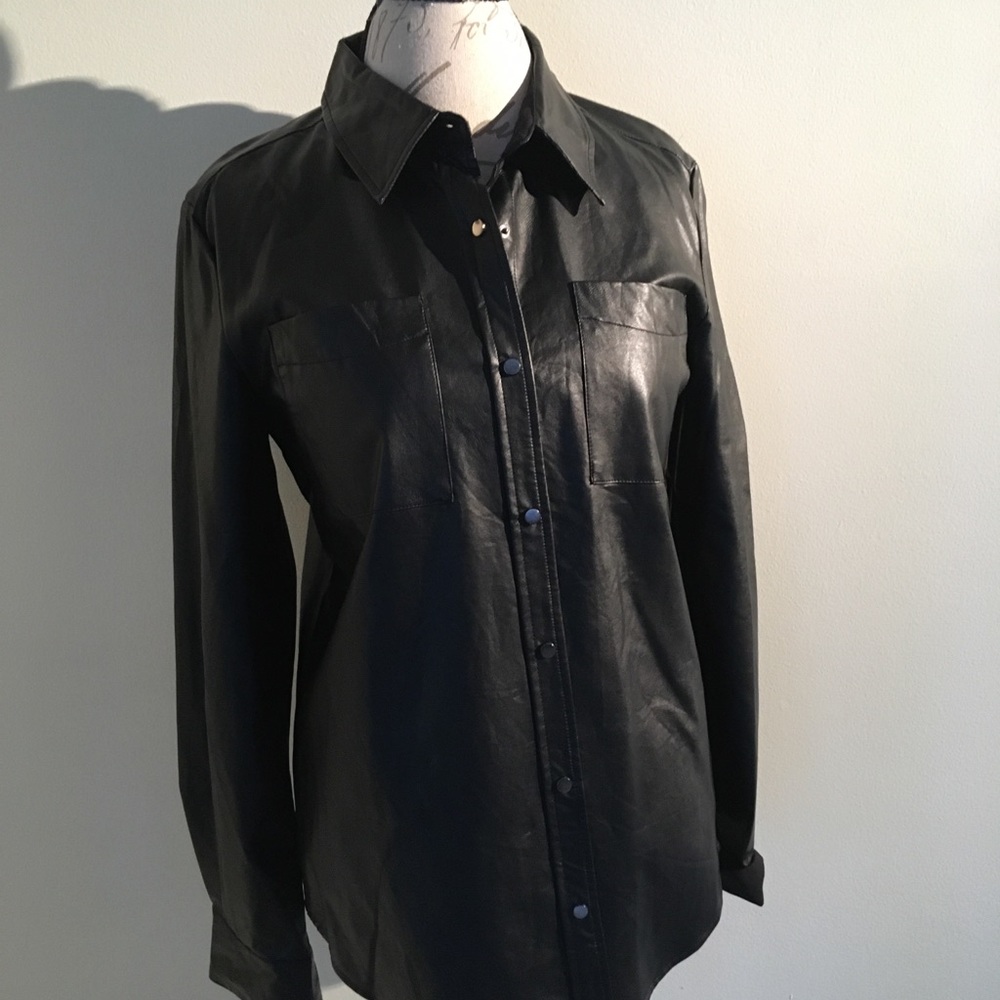 Faux leather button down shirt